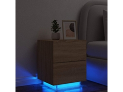 Vidaxl Mesa Cabeceira C/ Luzes Led Derivados Madeira Carvalho Sonoma