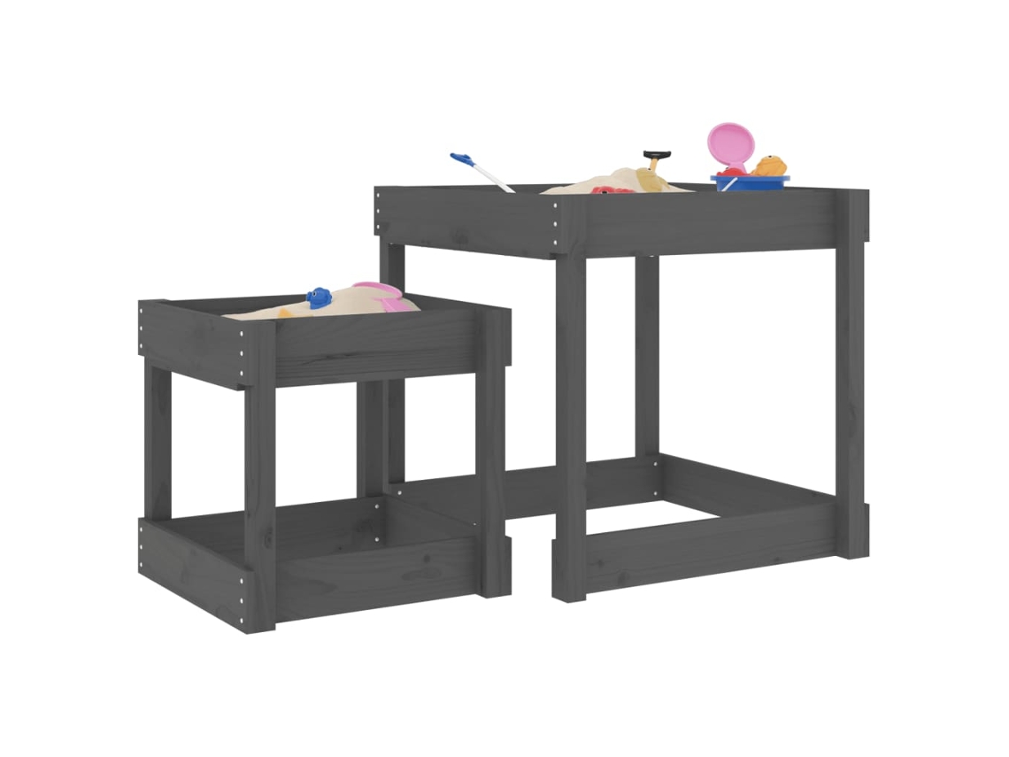 Vidaxl Mesas De Areia 2 Pcs Madeira De Pinho Maciça Cinzento