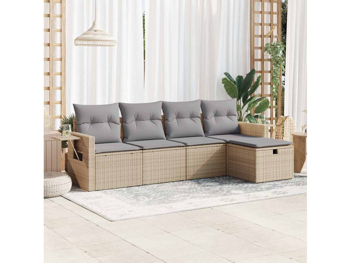 5 Pcs Conjunto De Sofás P/ Jardimconjuntos Relax Jardimconjunto De Jantar Com Almofadões Vime Pe Bege Cfw499325 Lovely Home
