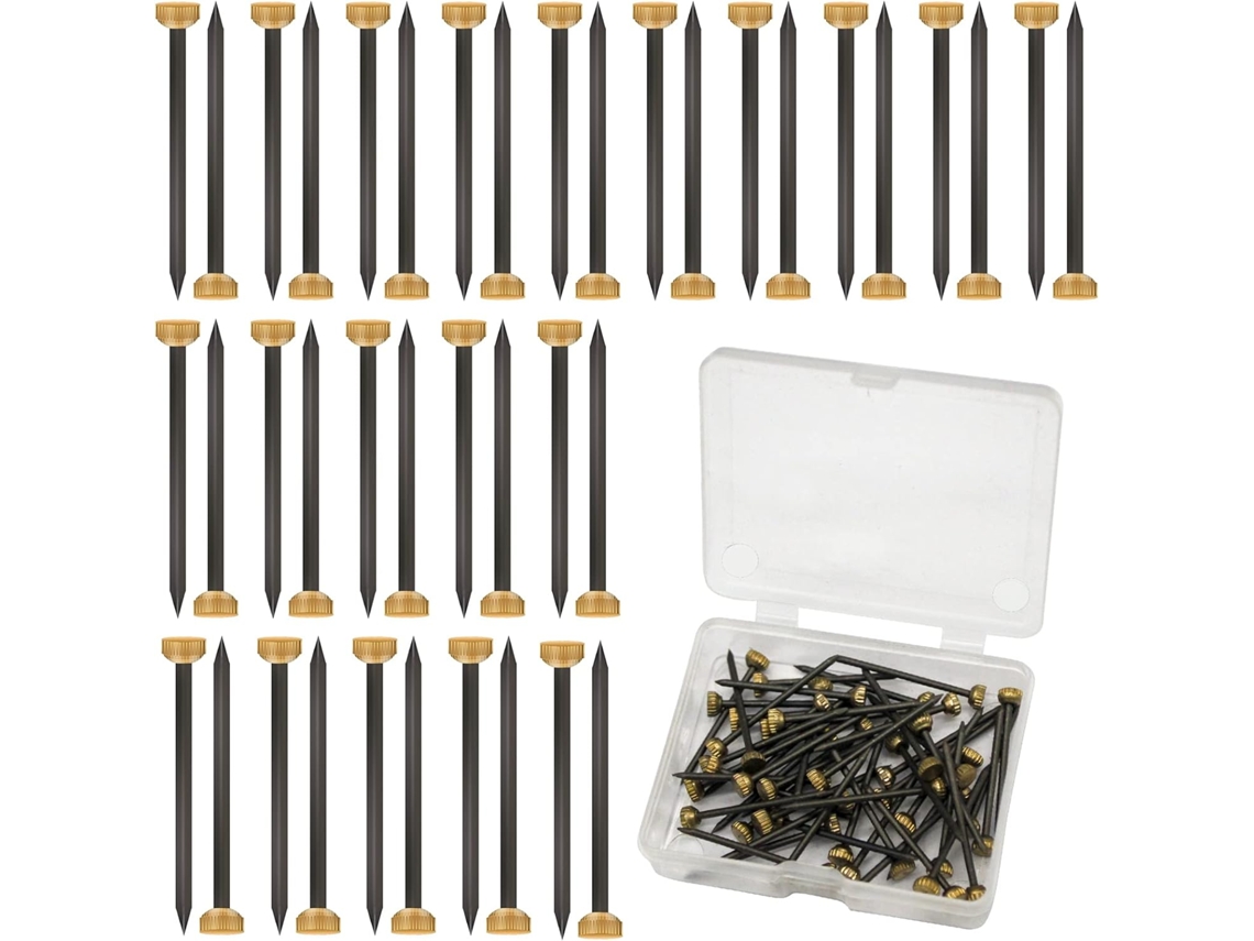 Conjunto De 50 Pregos Latão Com Cabeça 4 Mm Para Pendurar Quadros, Caixa Armazenamento Plástico. -aquaforge