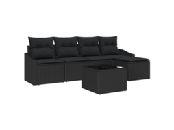 Conjunto 6 Sofá De Jardim Vidaxl Preto Vime Pe (233 X 117 X 85 Cm)