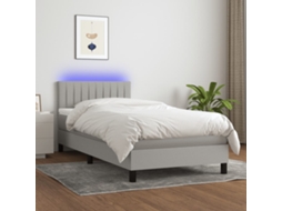 Vidaxl Cama Box Spring C/ Colchão E Led 90x200 Cm Tecido Cinza-claro