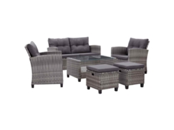Maison Exclusive - 6 Pcs Conjunto Sofás Jardim C/ Almofadões Vime Cinzento-escuro