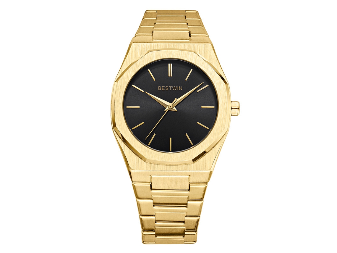 Relógio Masculino de Quartzo com Fecho Duplo de Pressão em Formato de Borboleta MDUG (dourado e Preto)
