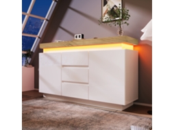 Cómoda, Aparador De Alto Brilho Com 2 Portas E 3 Gavetas, Iluminação Led (controlada Por Aplicação), Móvel Multifuncional Para Sala De Estar E Quarto.
