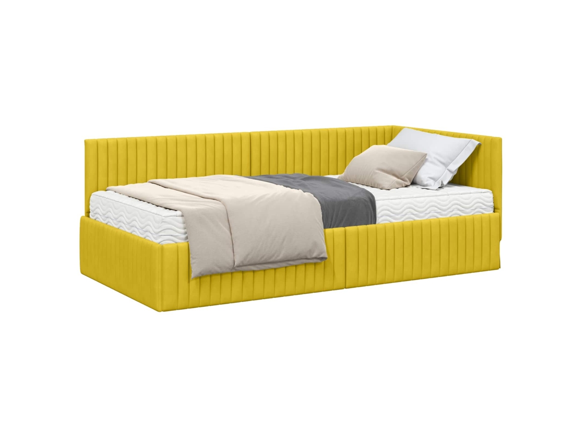 Estrutura de Cama de Canto com Colchão 2 Pcs Veludo Amarelo MAISON EXCLUSIVE