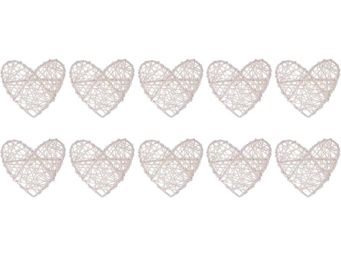 Bolas Casamento Leves Criativas 10 Unidades Rattan Brancas Formato Coração Decoração Suspensa Casa GOKOCO