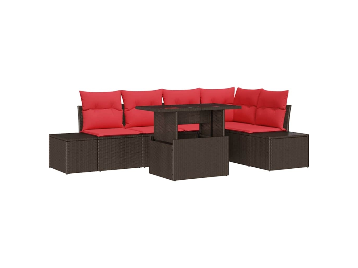 Maison Exclusive - Conjunto De Sofá De Jardim Manual 6 Pcs Castanho E Vermelho