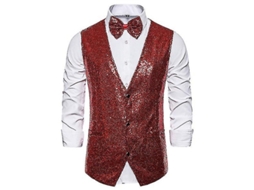 2026 chaleco de Lentejuelas para Hombre Con Corbata de Moño Traje Brillo Cuello V Fiesta Disco