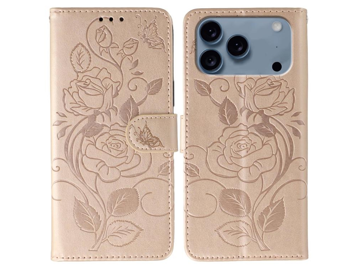 Capa De Couro Para Iphone 17 Pro Com Estampa De Borboleta Rosa.
