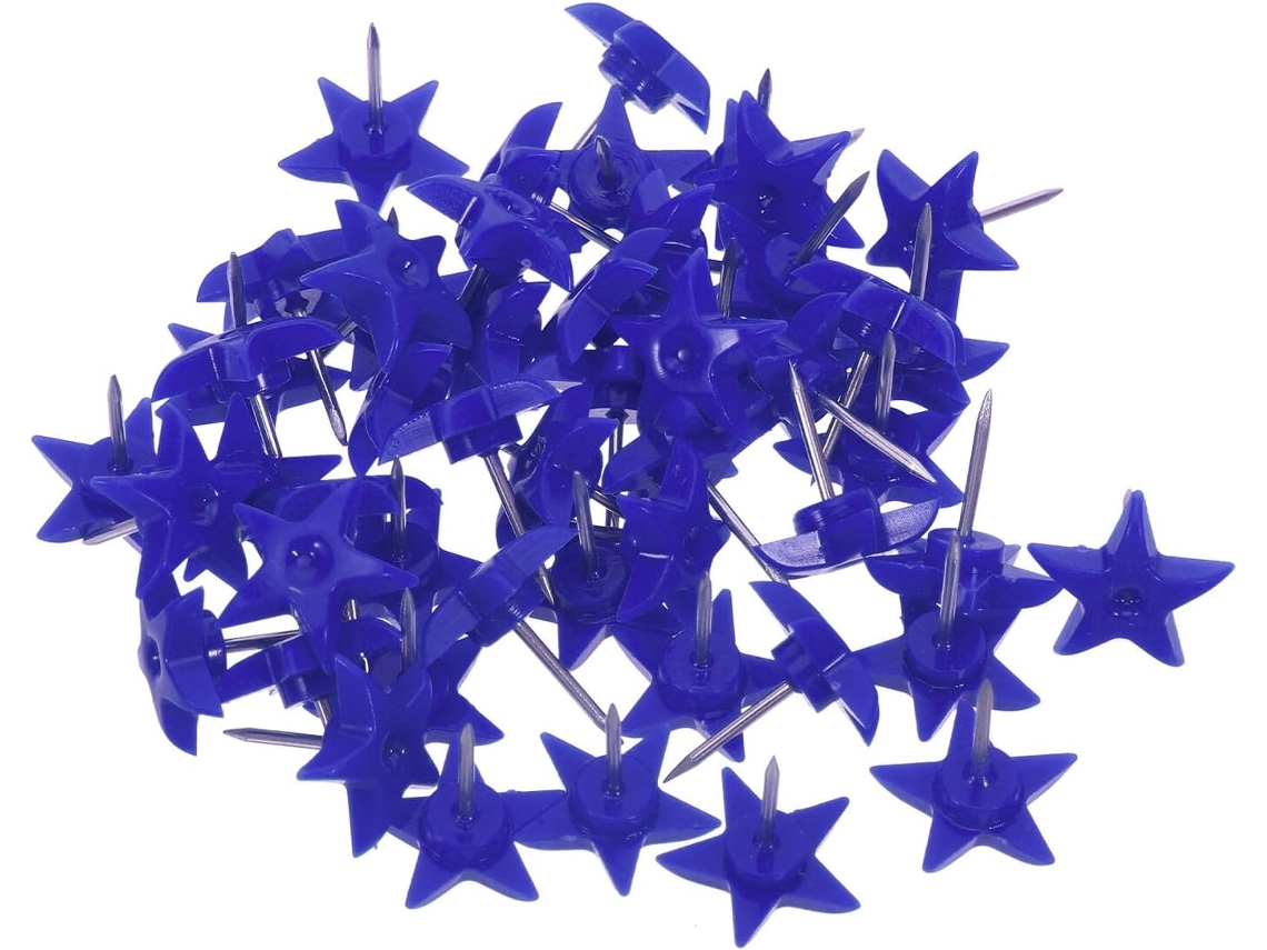 Tachinhas de Plástico em Formato Estrela para Quadro Cortiça, Design Atrativo, 50 Unidades