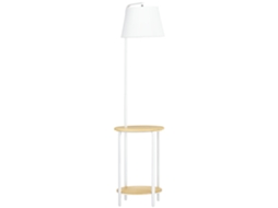 Candeeiro de Pé Moderno com Prateleira Suporte para Lâmpada E27 Máx. 40w com Ecrã Linho Ø37x162cm Branco e Madeira FYNTERA EUROPA