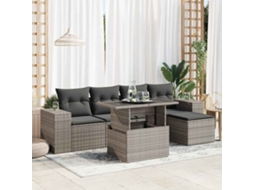 Vidaxl 6 Pcs Conjunto Sofás De Jardim Com Almofadões Vime Cinzento