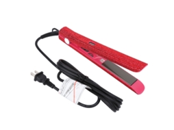 Prancha de cabelo profissional em titânio vermelho com strass para alisar e ondular, com plugue americano de 110V.
