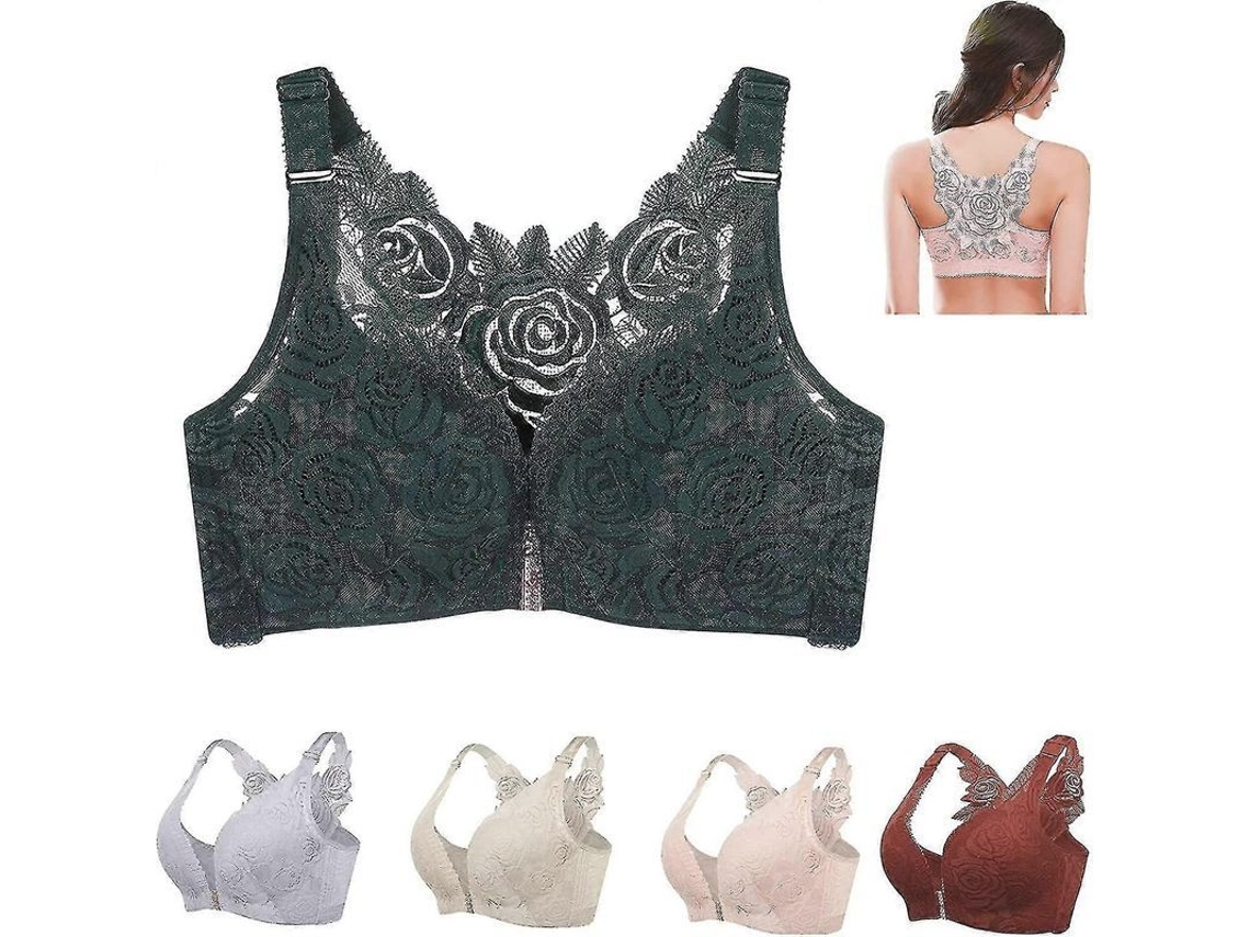 Sujetador Floral Secrets Comfort Rose, Sem Armadura, Fecho Frontal, Tamanhos Grandes 36-80c, Verde Escuro 36-80c Verde Oscuro