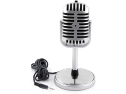 Microfone Retro Clássico Estilo Dinâmico Estéreo com Cabo 1.8m para Gravação e Chat