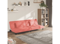 Sofá cama HARLANV1 com veludo rosa 2 lugares com duas almofadas