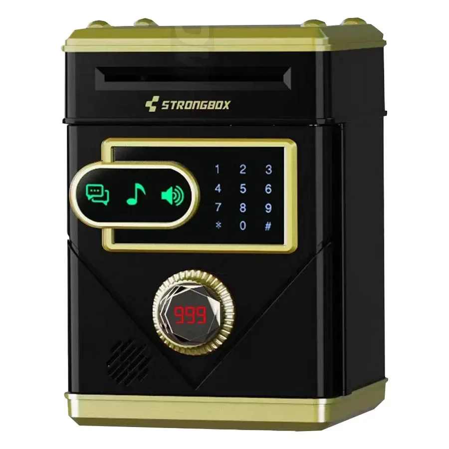 Cofrinho Eletrônico com Fechadura de Combinação, Cofrinho Inteligente, Brinquedo Bancário Automático. MDUG (preto)