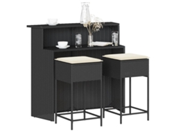 Vidaxl 3 Pcs Conjunto De Bar Para Jardim C/ Almofadões Vime Pe Preto