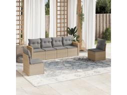 Vidaxl 6 Pcs Conjunto De Sofás P/ Jardim Com Almofadões Vime Pe Bege