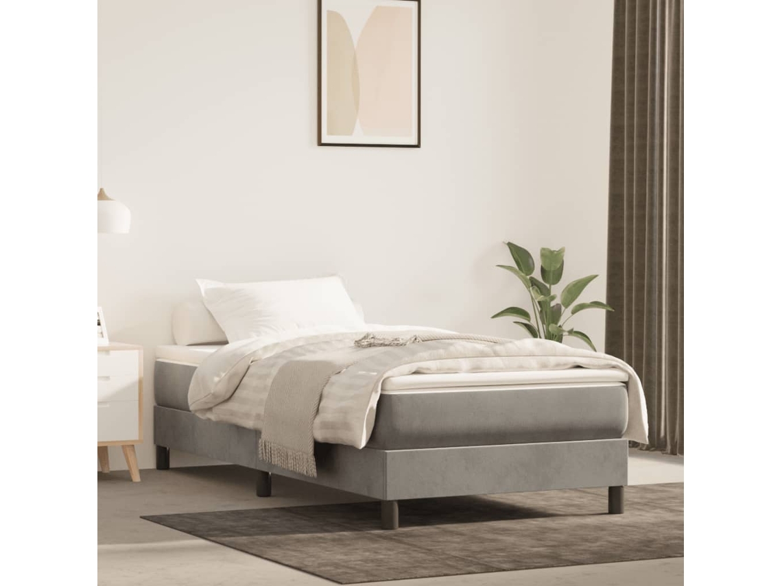 Vidaxl Cama Com Molas/colchão 100x200 Cm Veludo Cinza-claro