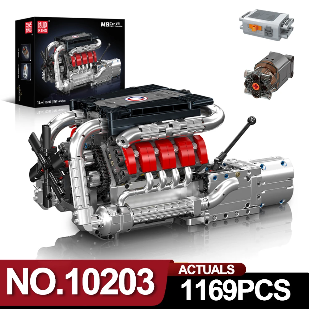 (1169 Peças) Modelo De Montagem Do Motor V8 Do Supercarro Mold King Moc Engineering Engine