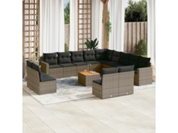 Vidaxl 14 Pcs Conjunto Sofás P/ Jardim C/ Almofadões Vime Pe Cinzento