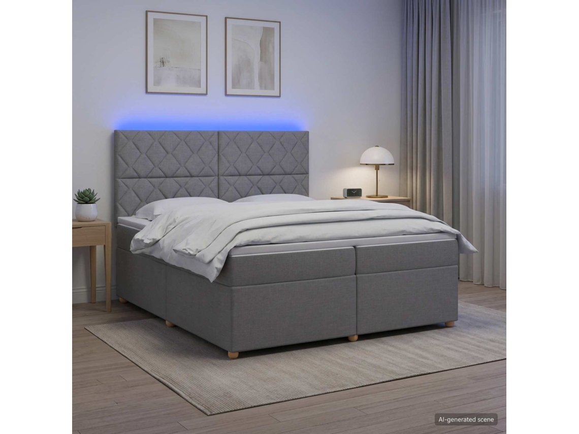 Vidaxl Cama Box Spring Com Colchão Cinzento-claro 200 X 200 Cm Tecido