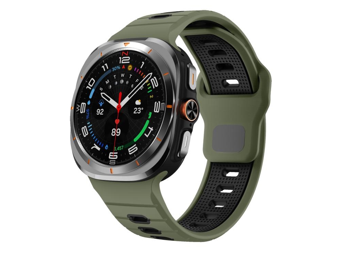 Bracelete Silicone com Listras Horizontais e Fivela Reversa Verde exército e Preto para Samsung Galaxy Watch Ultra 47mm XIAOMOYU