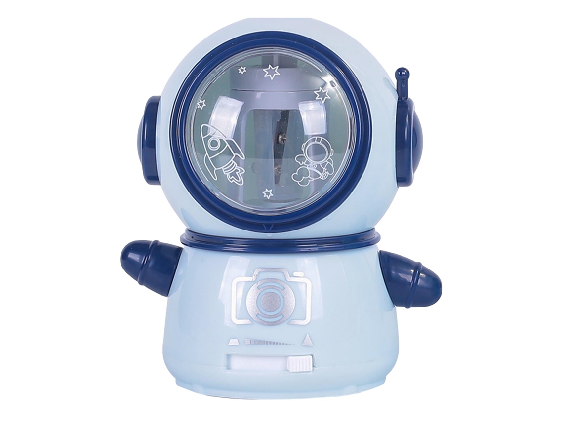 Apontador elétrico Slowmoose, design de astronauta, seguro e flexível, para sala de aula e casa, azul claro