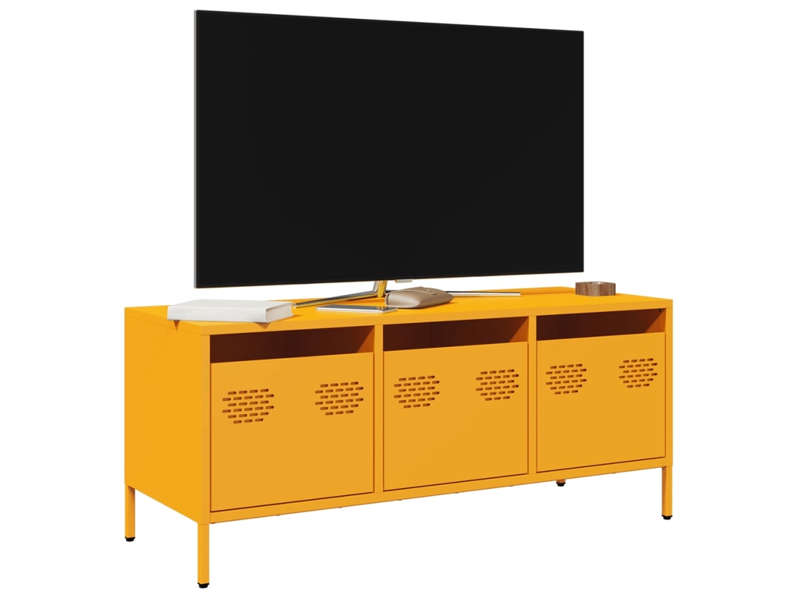 Móvel Tv 101,5x39x43,5 Cm Aço Laminado A Frio Amarelo Mostarda Dkd Home Decor