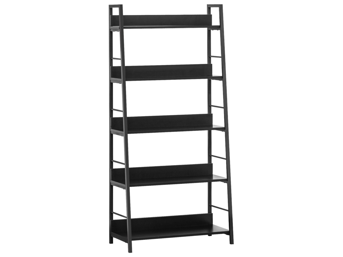 Estante De Biblioteca De Armazenamento Estilo Industrial Inclinado 5 Níveis 70l X 35l X 150h Cm Preto