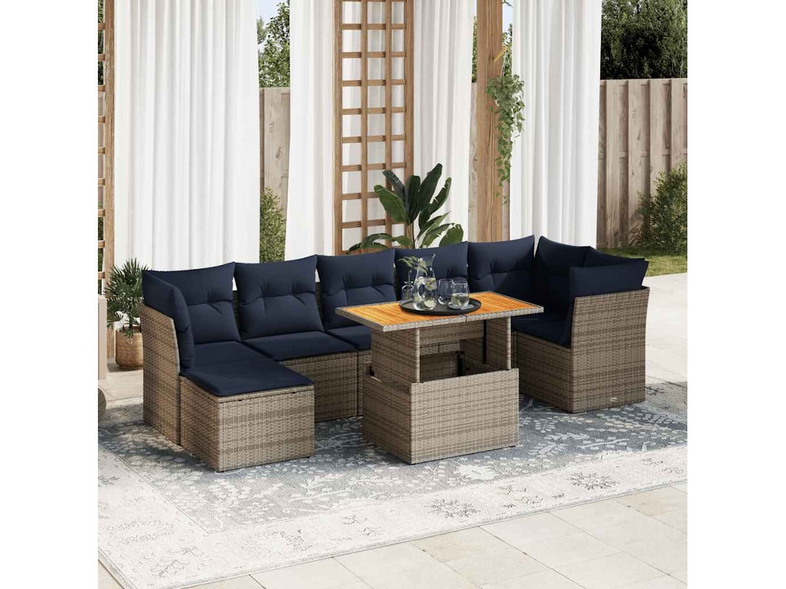 Vidaxl 8 Pcs Conjunto Sofás De Jardim C/ Almofadões Vime Pe Cinzento