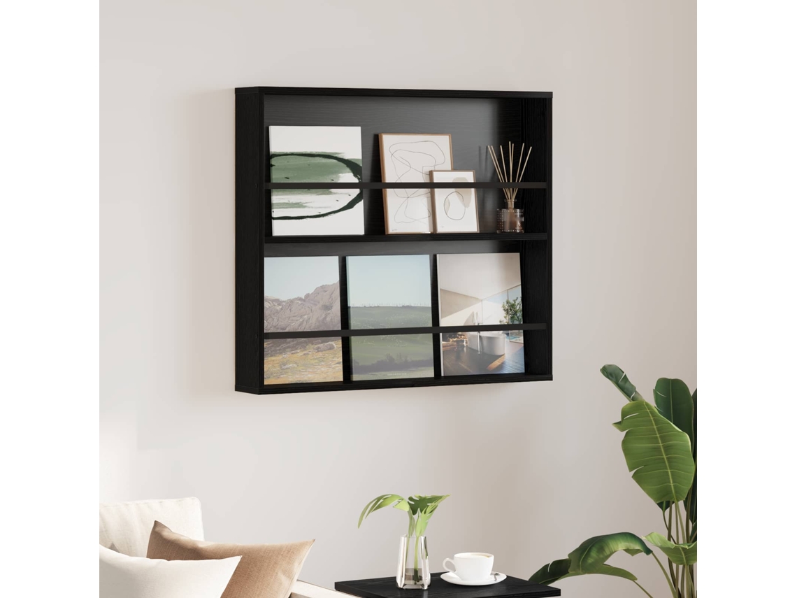 Vidaxl Estante De Revistas Carvalho Preto 80 X 12 X 70 Cm