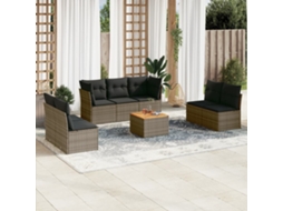 Jogo de Sofá Jardim 8 Peças C/ Almofadões Vime Pe Cinza Dkd Home Decor