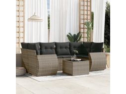 Vidaxl 7 Pcs Conjunto Sofás P/ Jardim C/ Almofadões Vime Pe Cinzento