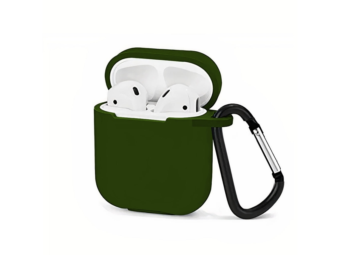 Capa Zruxe Para Airpods 1/2 Silicone Verde Escuro (proteção Total, Breloque Metálico, Carregamento Sem Fios)