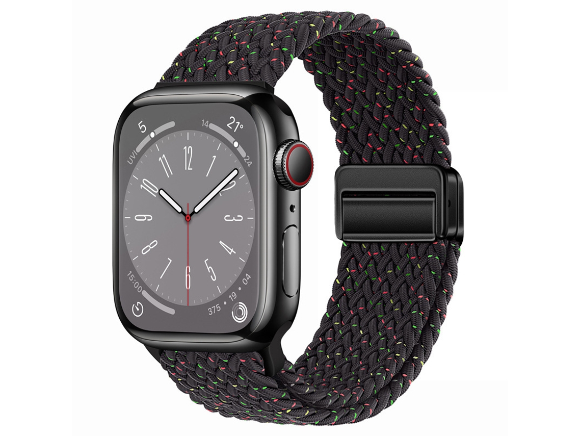 Pulseira magnética de nylon para Apple Watch S10, elástica, com efeito arco-íris, tamanhos 44, 45, 46 e 49 mm.