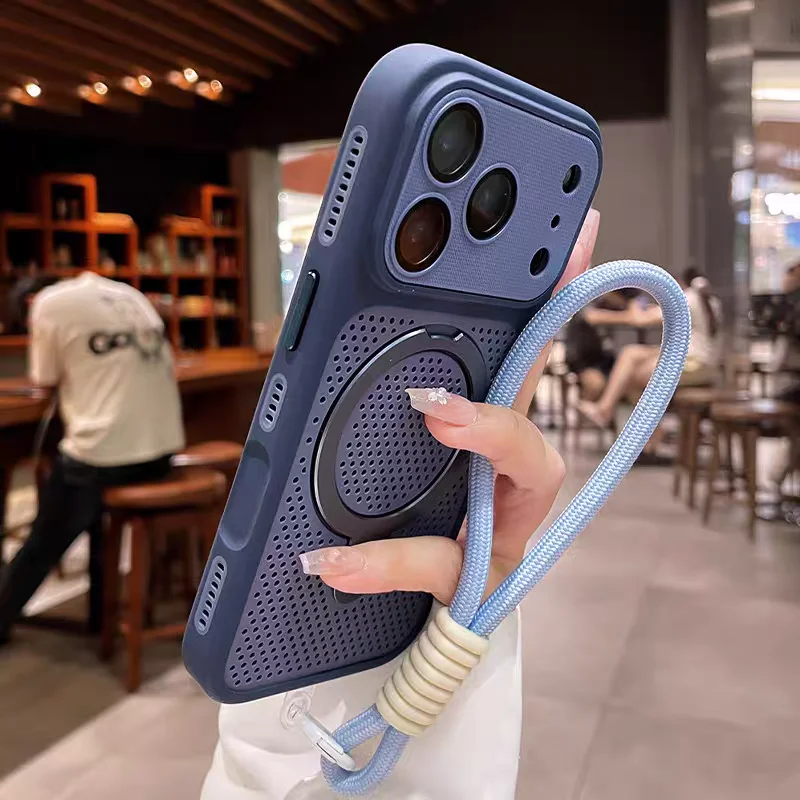 Capa Protetora Magnética Com Suporte E Sistema De Resfriamento Em Malha (azul) Para Iphone 14 Pro