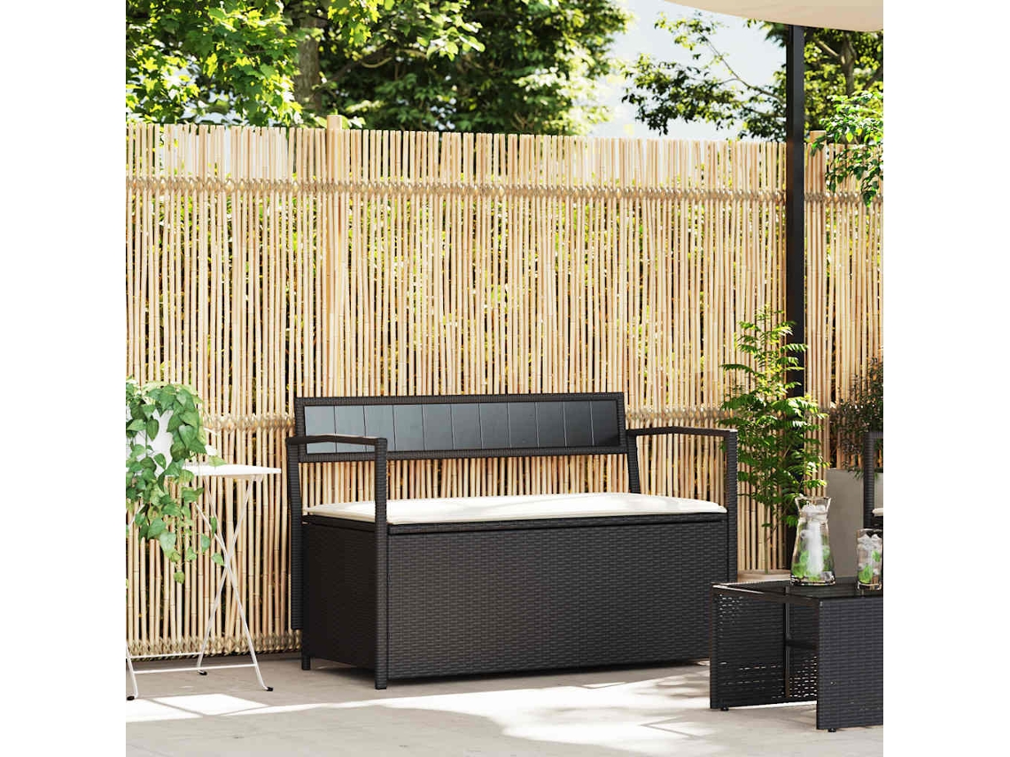 Vidaxl Banco De Jardim Com Espaço De Armazenamento E Almofada, Em Rattan Sintético Preto, Da