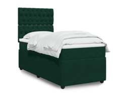 Vidaxl Cama Com Molas/colchão 100x200 Cm Veludo Verde-escuro