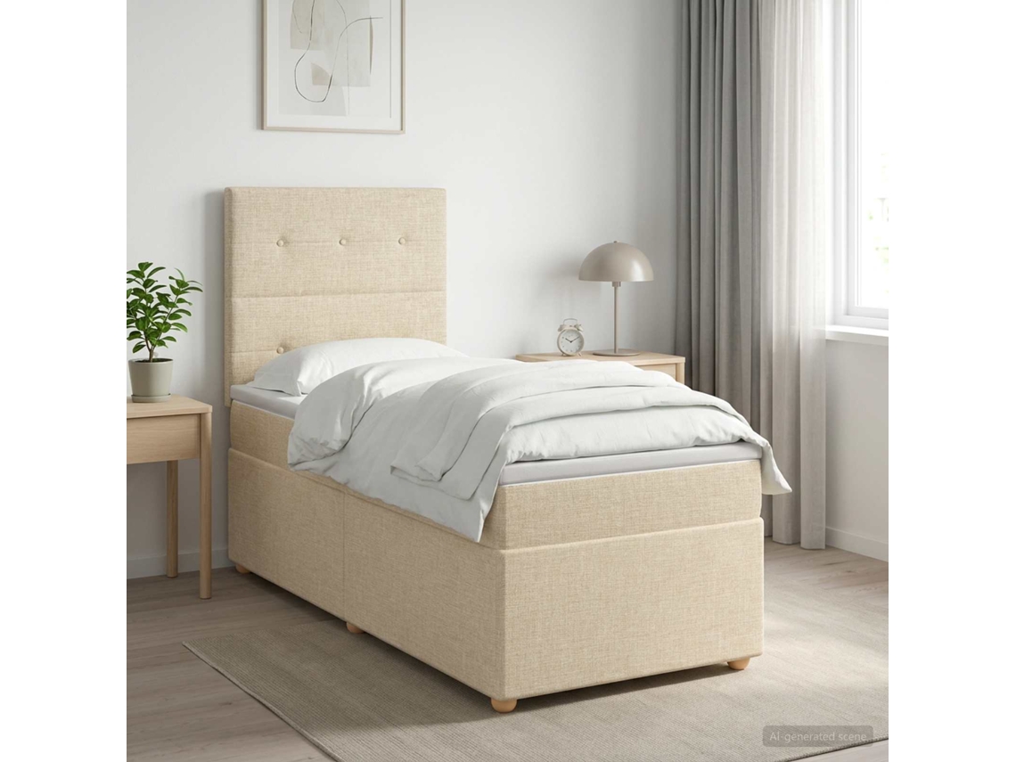 Vidaxl Cama Box Spring Com Colchão Creme 90 X 200 Cm Tecido