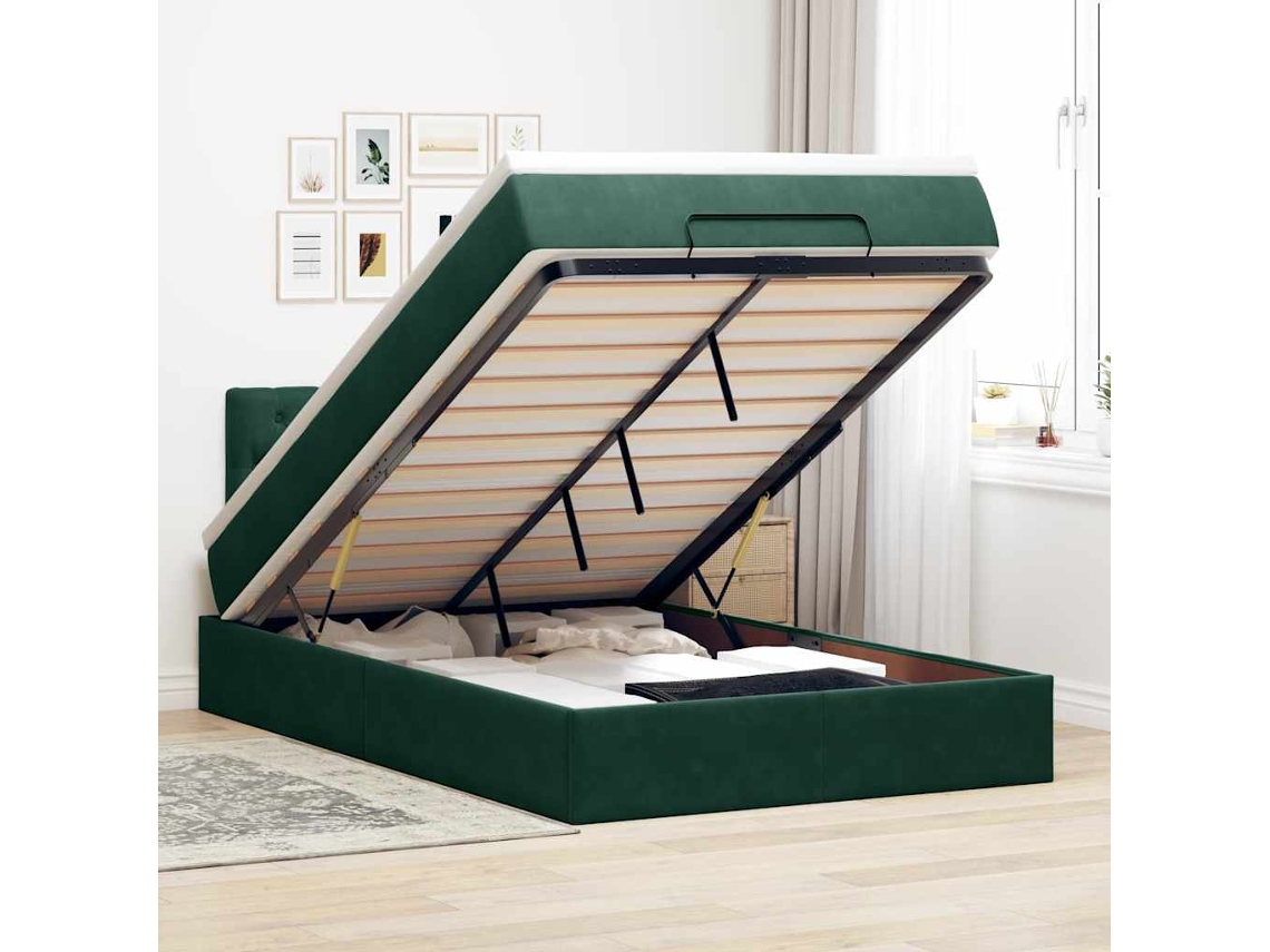 Vidaxl Cama Otomana com Colchão Leds 120x190cm Veludo Verde escuro