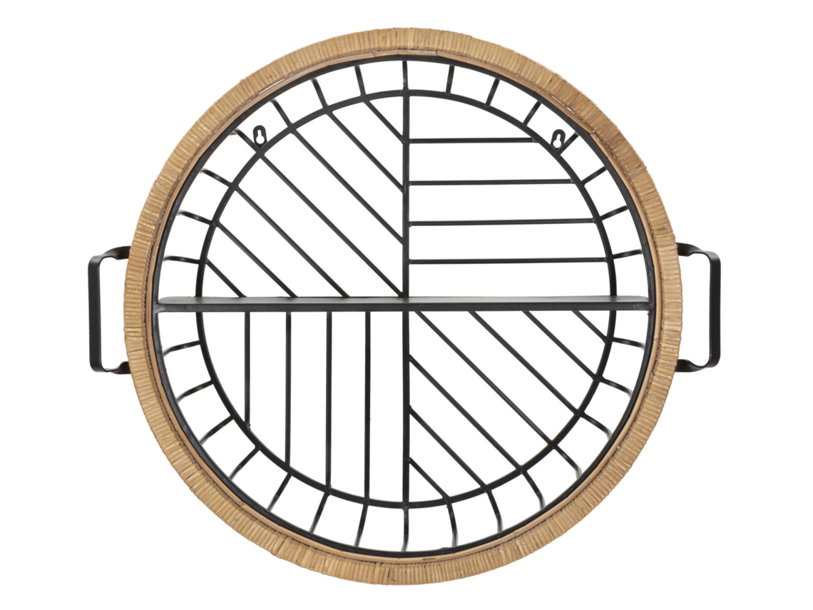 Prateleira De Parede Cebu 72,5x18x65 Cm Em Metal Preto E Rattan - Design Geométrico E Boho Chic Para Decoração De Parede