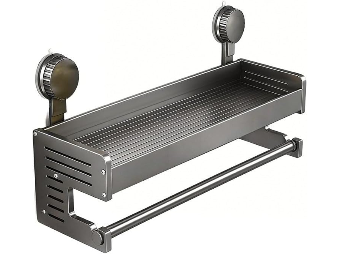 Suporte De Toalha Parede Em Alumínio Com Base Ventosa Forte E Gancho Específico Para, Ideal Para Uso No Banheiro 40cm