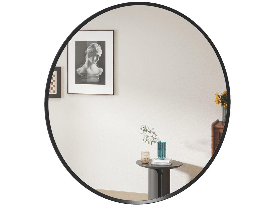 Espelho De Diâmetro, Parede, Design Moderno, 61 Cm De Preto