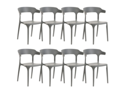 Conjunto De 8 Cadeiras De Jantar Beliani Gubbio De Polipropileno Cinzento 50x49x76