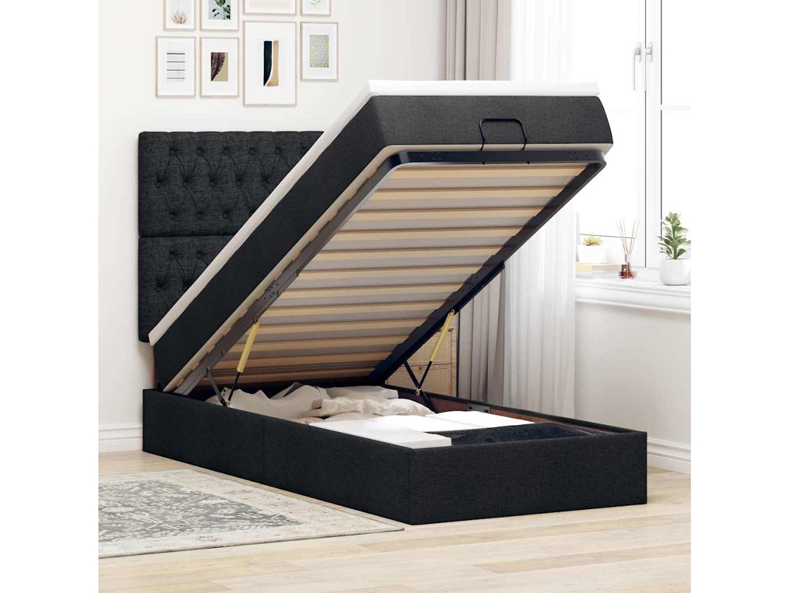 Vidaxl Estrutura de Cama Otomana com Colchão Preto Tecido