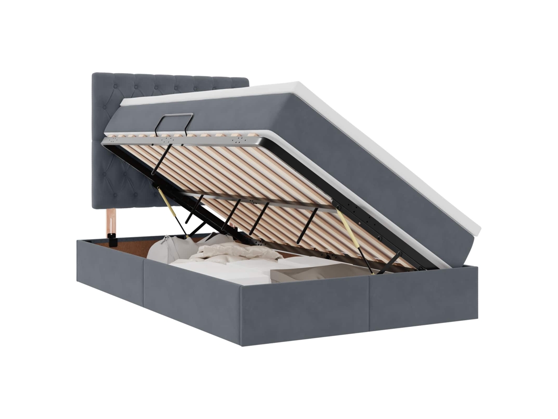 Cama com Arrumação e Led Cinza Escuro Veludo MAISON EXCLUSIVE (120x200 cm)