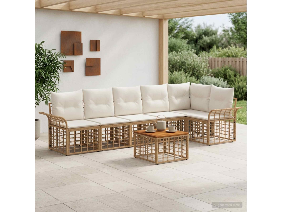 Vidaxl Conjunto De Sofás Para Exterior 7 Pcs Natural E Branco Creme